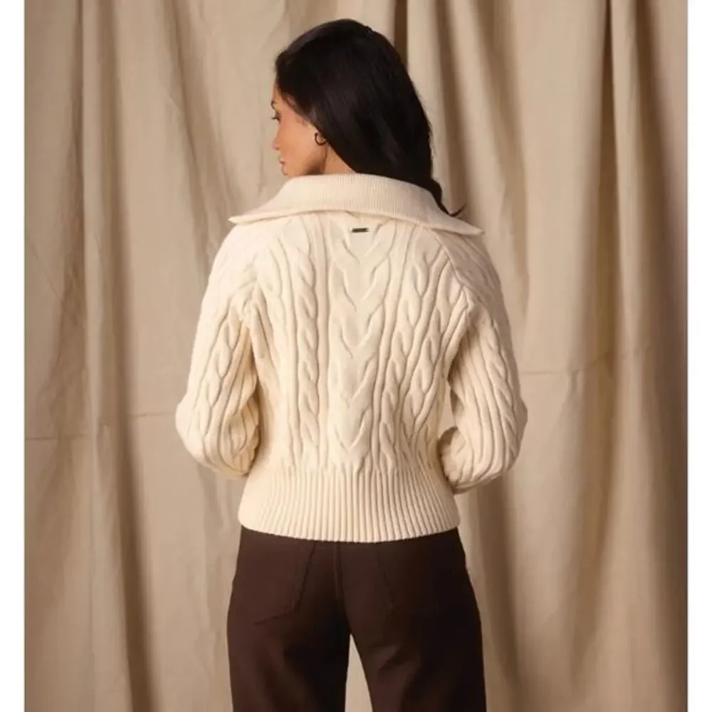The Normal brand Cream Cable‎ Knit Quarter Zip Sweater